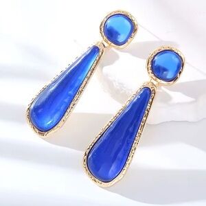 Baroque Gold Blue Resin Earrings
